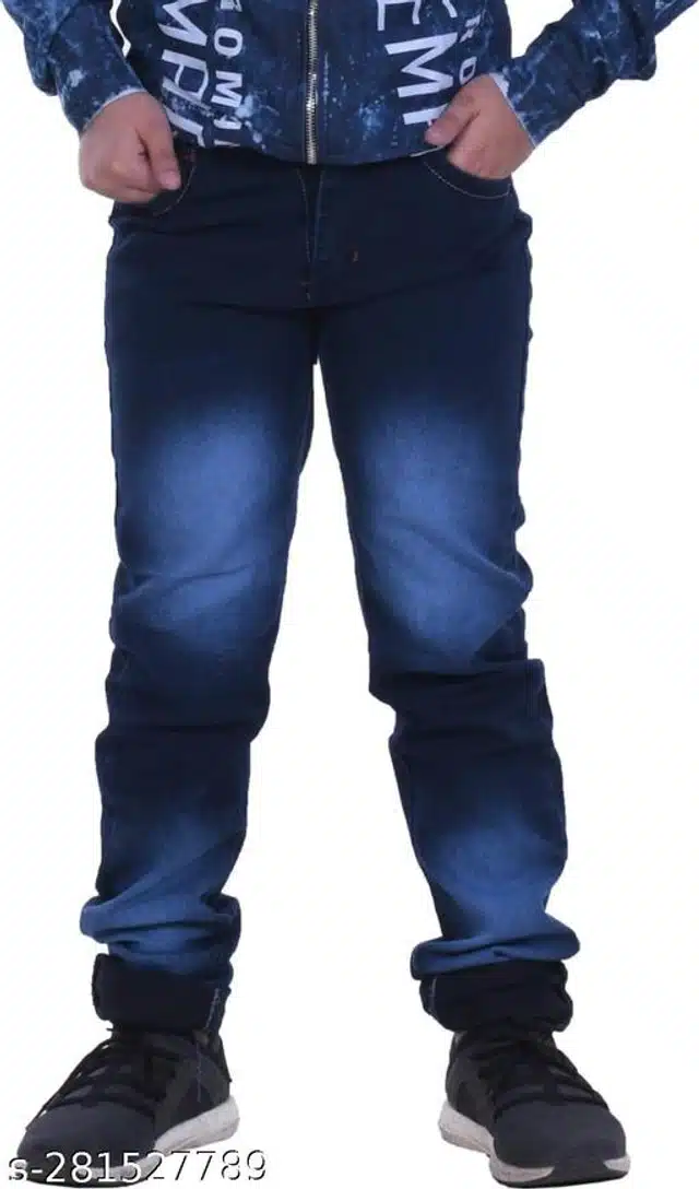 Cotton Blend Jeans for Boys (Blue, 8-9 Years)