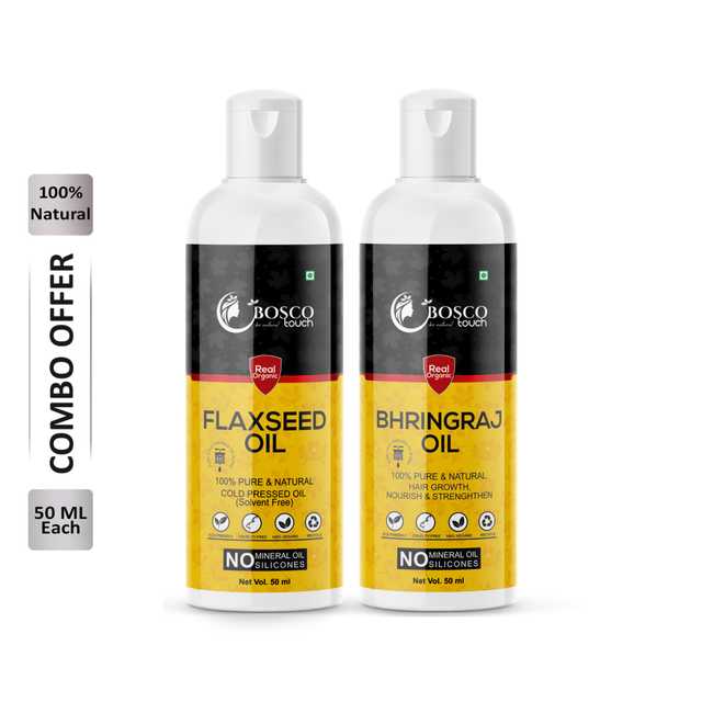 Bosco Touch Pure Flaxseed Oil (50 ml) & Bhringraj Oil (50 ml) Combo For Rapid Hair Growth (Pack Of 2) (B-1341)