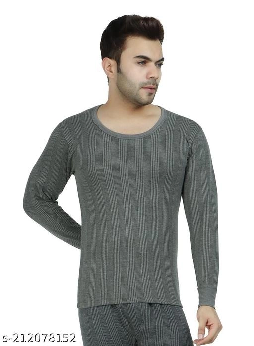 Cotton Blend Thermal Topwear for Men (Grey, M)