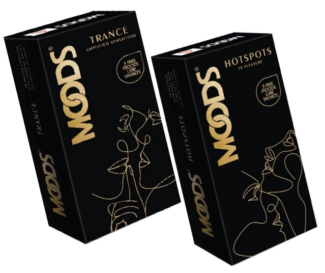 Mood Trance Amplified Sensations Condoms (10 Pcs) with Mood Hot Spots 5X Pleasure Condoms (10 Pcs) (Set of 2)