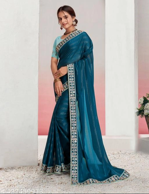 Georgette Embroidered Saree for Women (Teal, 6.3 m)