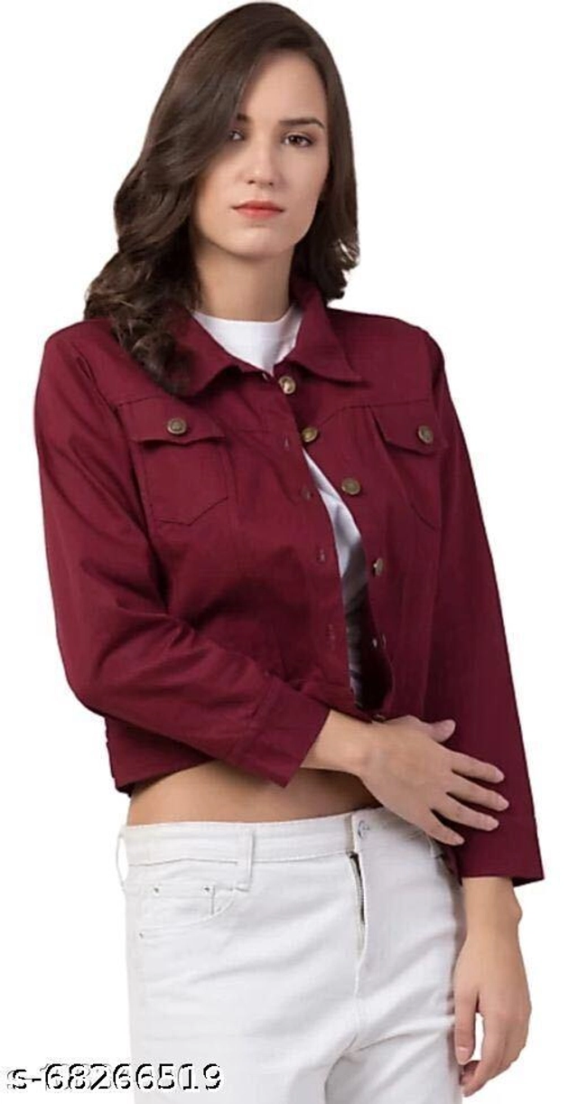 Full Sleeves Solid Jacket for Women & Girls (Maroon, S)