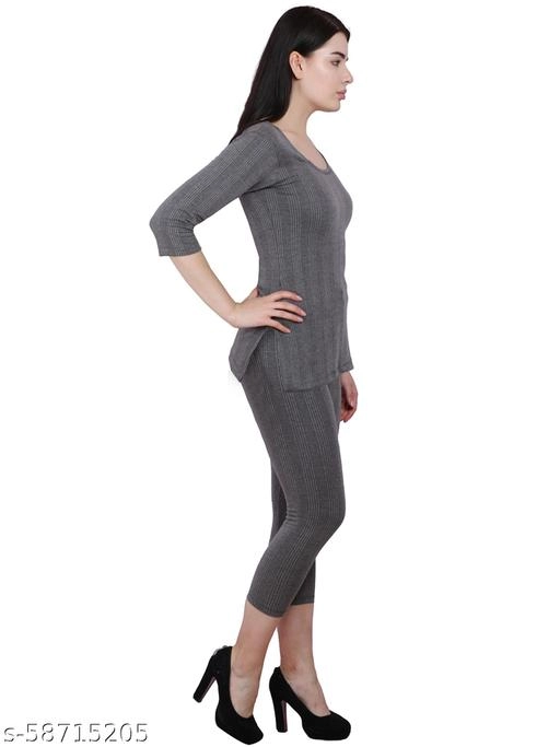 Cotton Blend Thermal Set for Women (Grey, M)