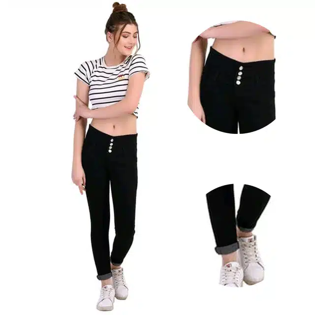 Stretchable Jeans for Women & Girls (Black, 28)