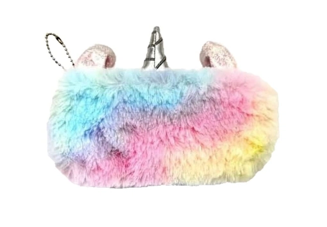 MINDFIT RVN Premium Unicorn Feather Fur Pencil Case Pouch for Girls & Kids (Multicolor,Pack of 1)