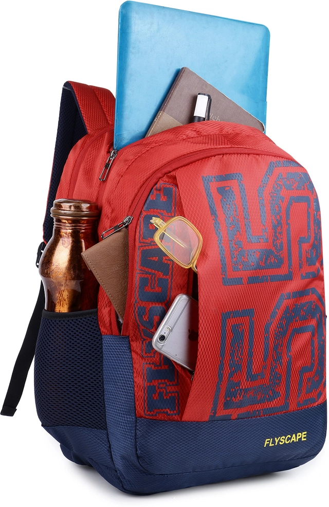 Polyester Laptop Backpack for Men & Women (Red & Navy Blue, 35 L)