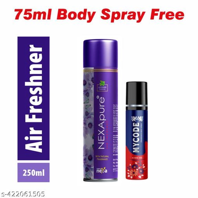 Nexa Lavender Air Freshener (250 ml) with MYCODE Kiss Me Body Spray for Men (75 ml) (Set of 2)