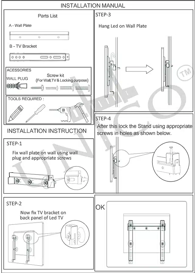 Unico Universal Fixed Wall Mount Stand for 14 to 42 Inch LCD & LED TV (Black)