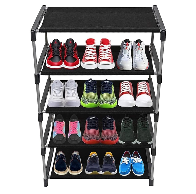 Metal 4 Layer Collapsible Shoe Rack (Black)