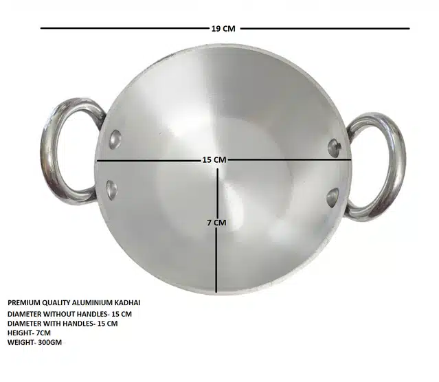 Aluminium Kadhai with Saucepan & Stainless Steel Basin & Parat (Silver, Set of 4)