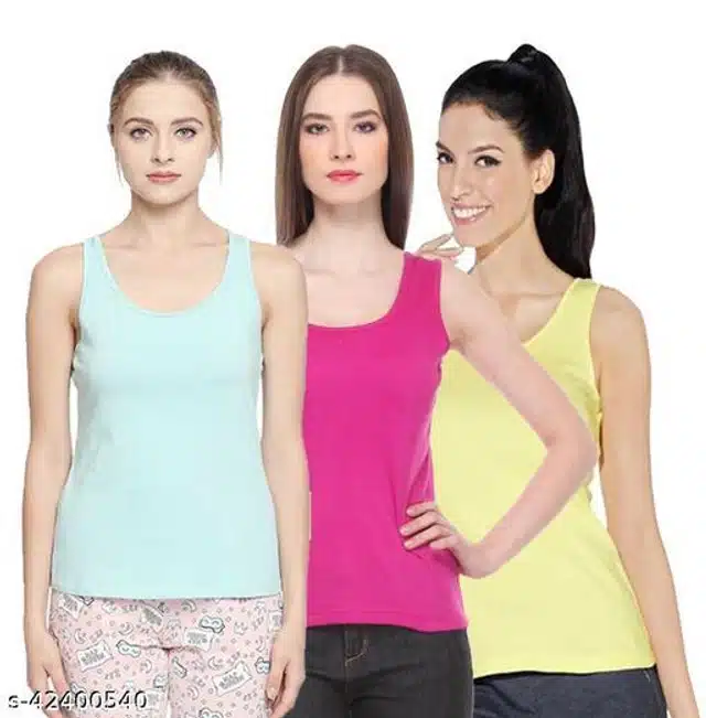 Cotton Blend Camisoles for Women (Multicolor, S) (Pack of 3)