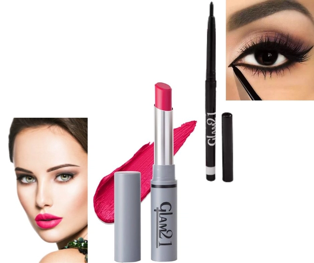 Combo of Glam21 Lipstick with Waterproof Kajal (Magenta & Black, Set of 2)