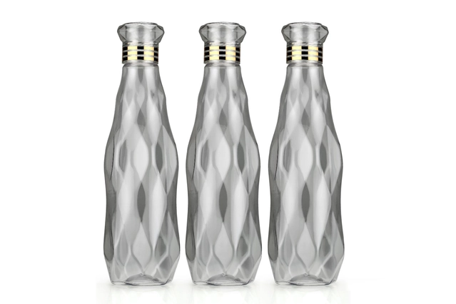 Fancy Plastic Water Bottles (Silver, 1000 ml) (Pack of 3)