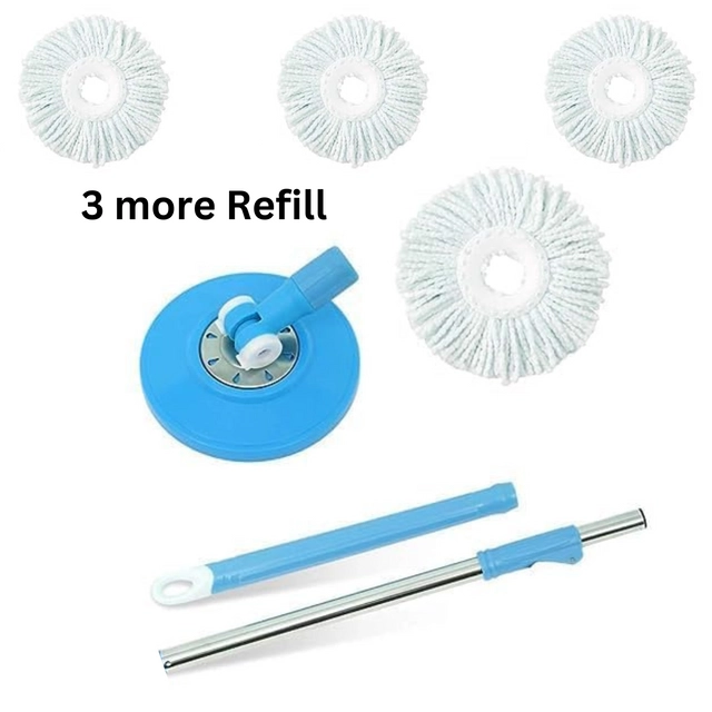 Stainless Steel Spin Mop Rod Set with 3 Refill (Blue & White, Set of 2)