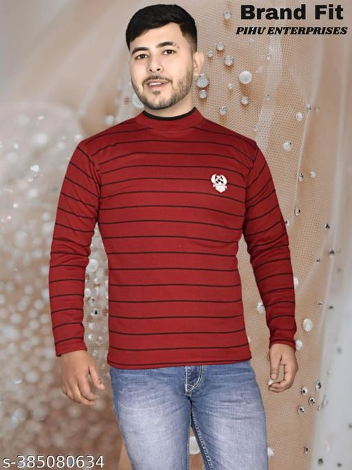 Acrylic Striped Sweater for Men (Red, M)