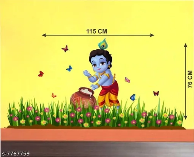 Large Kanhaiya aur Matki Wall Sticker Waterproof and 45x50 cm Size