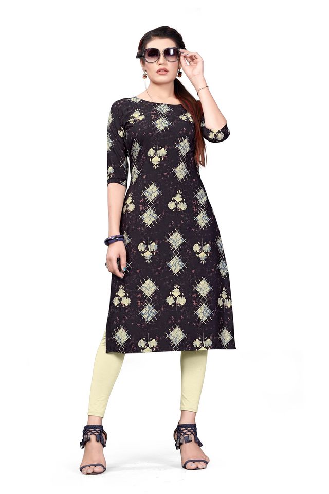 Womens Printed Poly Crepe Straight Kurta (Multicolour, XXL) (DSK-380)