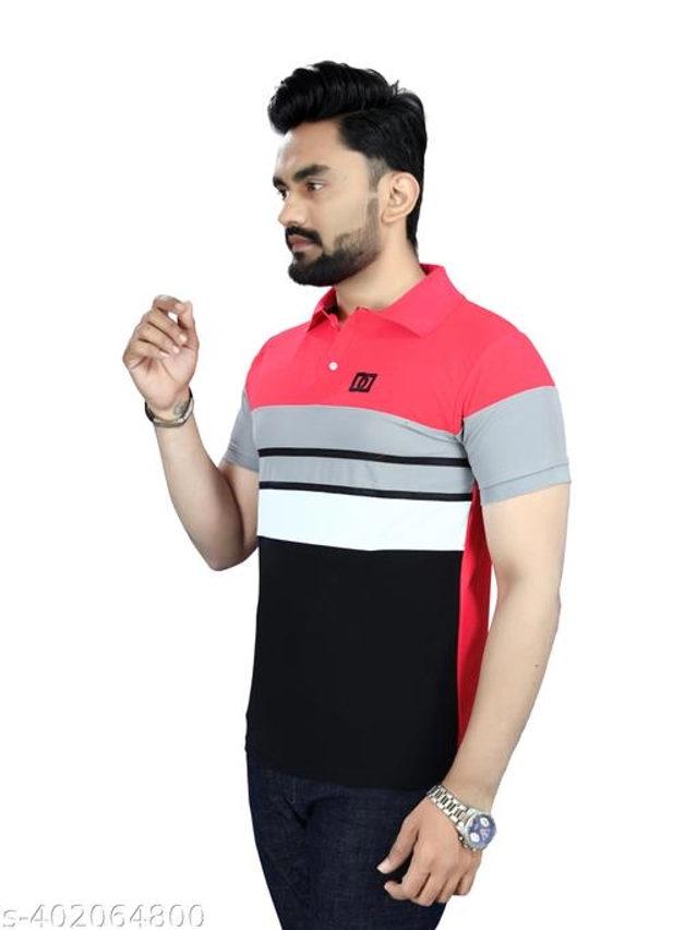 Striped Half Sleeves T-Shirt for Men (Pink, M)
