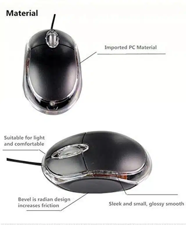 Plastic Optical Wired Mouse for Computer (Black)