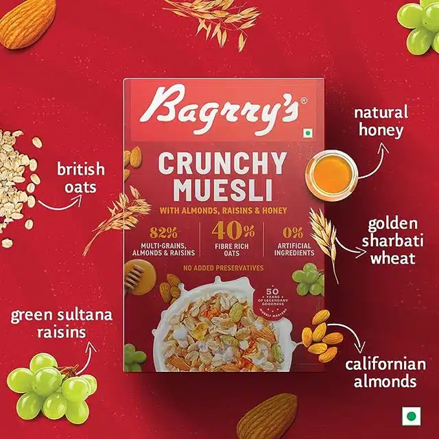 Bagrry's क्रंची मूएसलि अल्मोंड्स,राइसिन & हनी 200g