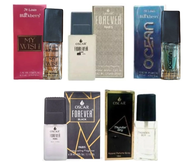 Combo of Oscar Forever Paris Grey 10 ml, Forever Black Perfume 10 ml, Forever Thunder Boy Perfume 10 ml, My Wish Perfume 15ml, & Ocean Perfume 15 ml (Pack of 5)