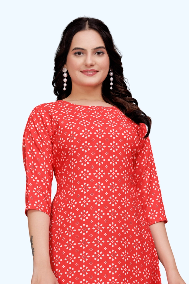 Rayon Cotton Printed Kurti for Women (Red, S)