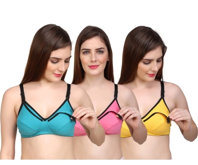 Polycotton Non Padded Bras for Women (Multicolor, 32) (Pack of 3)