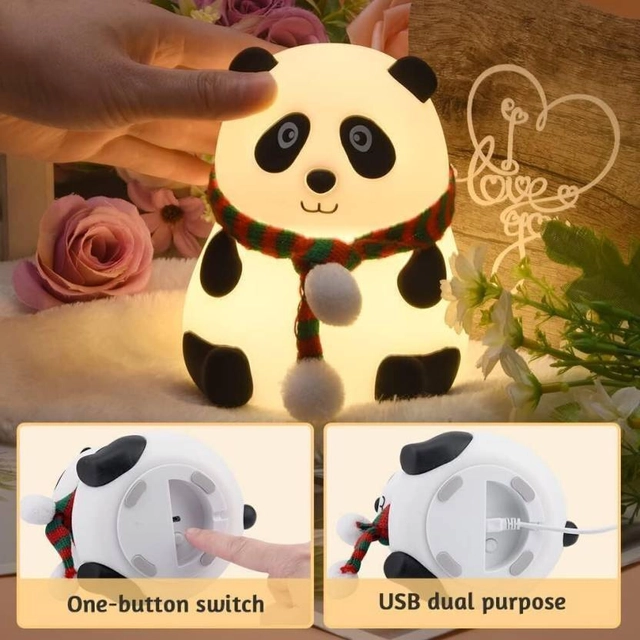 Raregets Cute Panda,Usb Rechargeable, 7-Colors Changing Light, Room Decor Night Lamp (14 Cm, White)