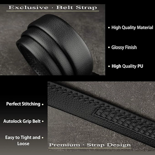 Vegan Leather Belt for Men (Black, Free Size)