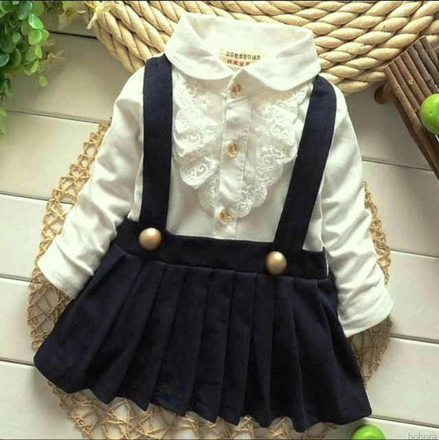 Crepe Frocks for Girls (White & Blue, 1-2 Years)