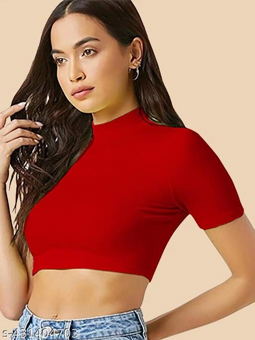 Lycra Solid Top for Women (Red, S)