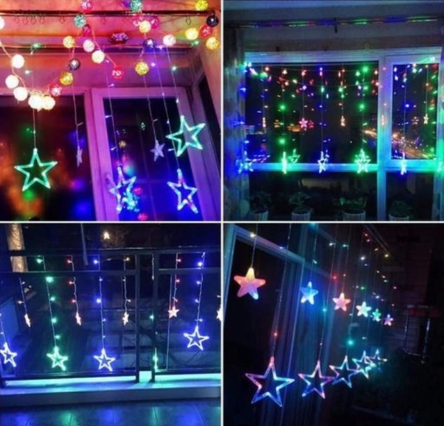 6 Big and 6 Small Star String Light Curtain (Multicolor)