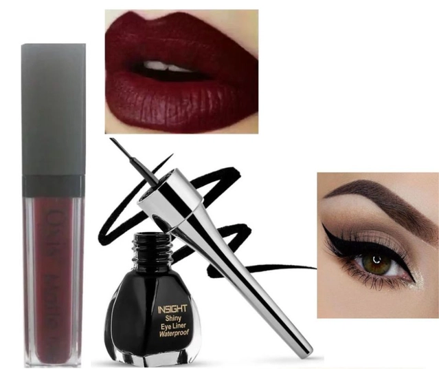 Ultra Matte Liquid Lip Color (Maroon) with Waterproof Smudge Free Eyeliner (Black) (Set of 2)