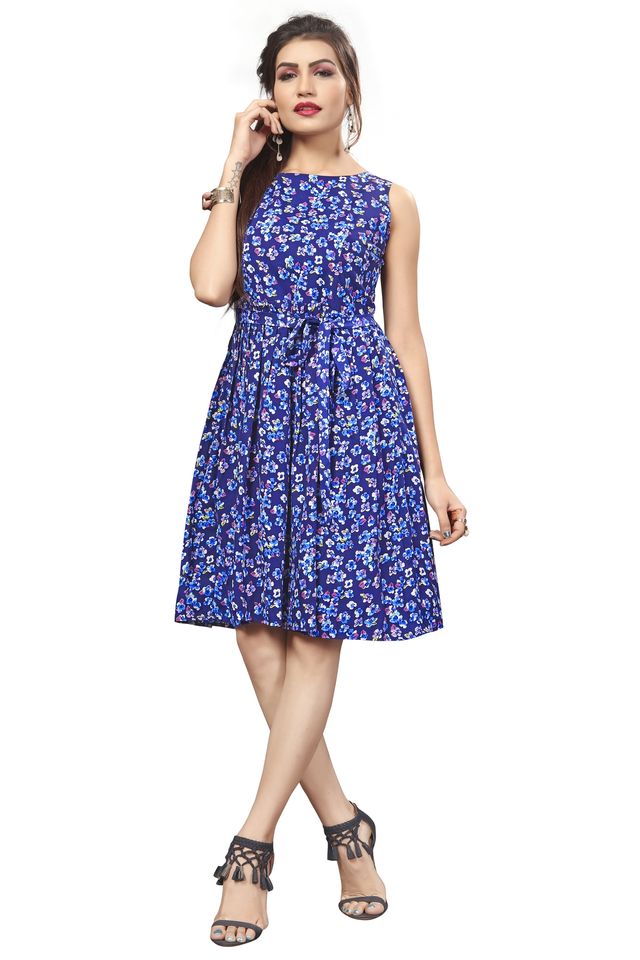 Hiva Trends Women Fit and Flare Dress (Light Blue, M ) (HT-159)