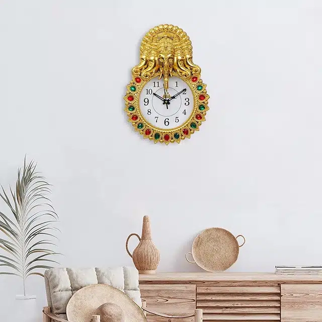 Decorative Ganesha Wall Clock (Gold, 28 Cm)