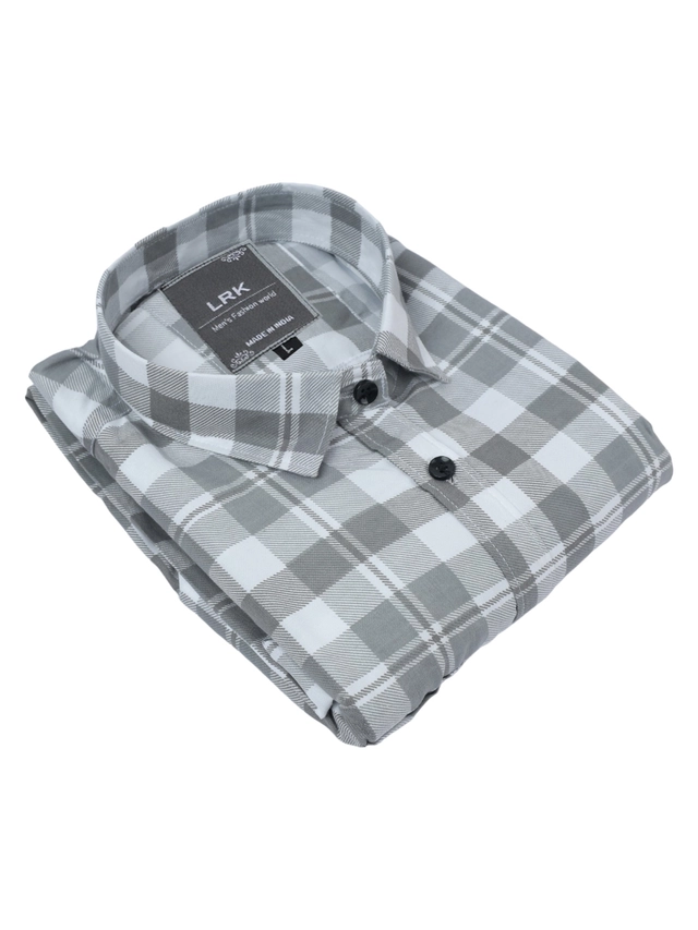 Full Sleeves Checked Shirt for Men (White & Grey, M)