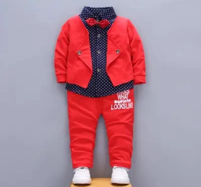 Hosiery Printed Clothing Set for Kids (Red, 0-3 Months)