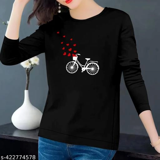 Cotton Blend Printed Sweatshirt for Women (Black, XS)