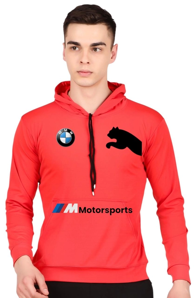 Lycra Printed Hoodie for Men (Red, M)