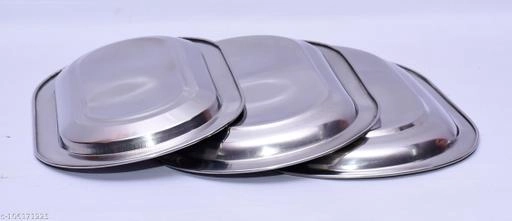 Stainless Steel Serving Tray (Silver, Set of 3)