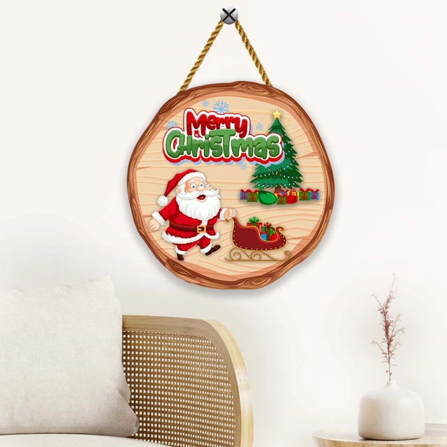 Wooden Wall Hanging for Christmas (Multicolor, Pack of 2)