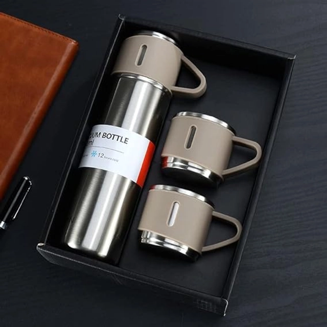 Stainless Steel Vacuum Flask Set with 2 Cups (Multicolor, 500 ml)