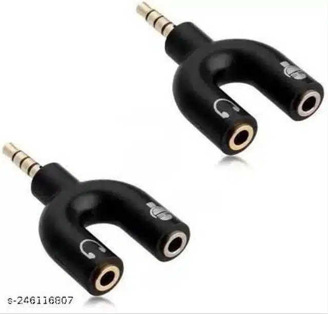 Headphone Adapter with Mic Converter Y-Splitter (Black, Pack of 2)