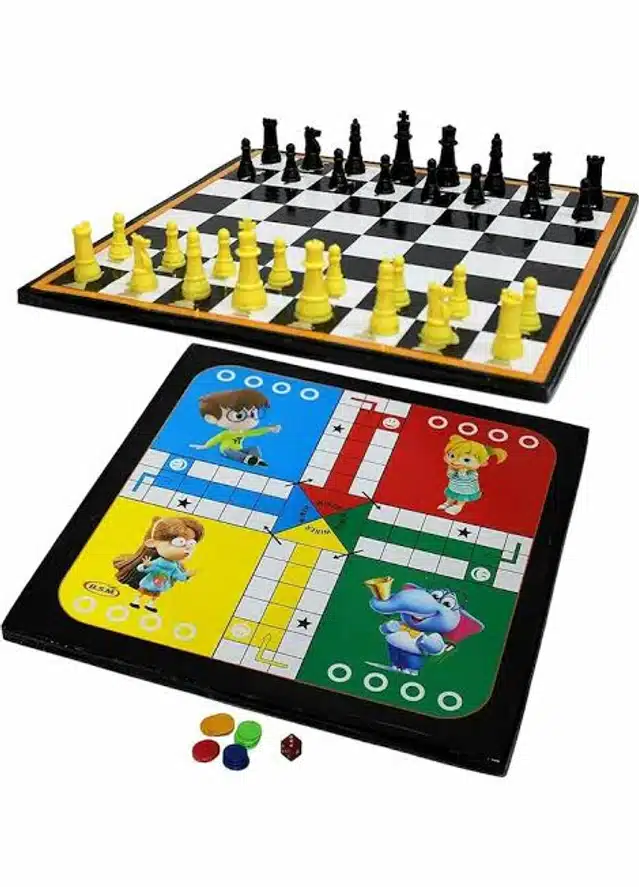 Chess & Ludo Games Board for Kids (Multicolor, Set of 2)