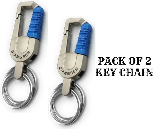 Metal Stylish Key Chain (Blue & Silver, Pack of 2)