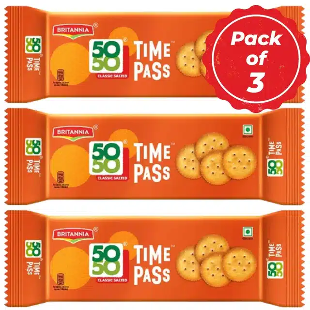 Britannia 50-50 Timepass Salted Biscuits, 63.5 g (Pack of 3)