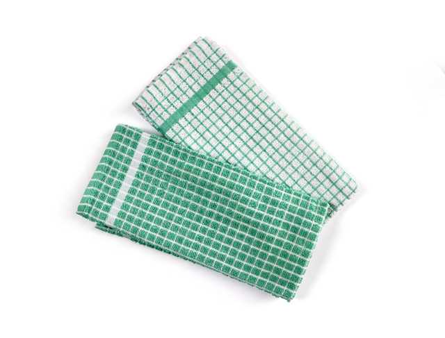 Brodees Cotton Mini Check Terry Kitchen Towel (Pack of 2, Green and White) (RI-9)