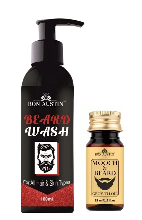 Bon Austin Beard Wash (100 ml) with Moustache & Beard Oil for Men (30 ml) (Set of 2)