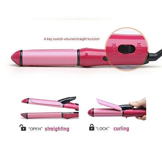 2 in 1 Hair Straightener Cum Curler for Women (Pink, 1000 W)