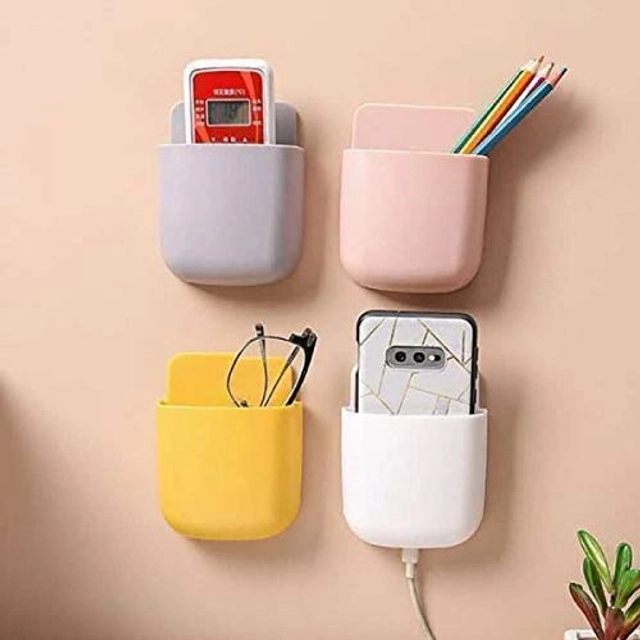 Plastic Wall Mounted Mobile Holder (Multicolor, Pack of 4)